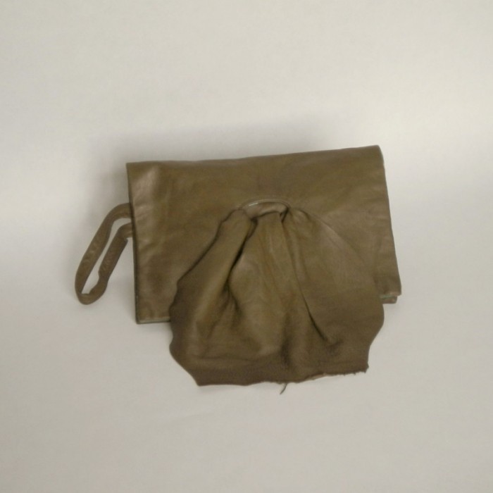 Bottle green leather clutch