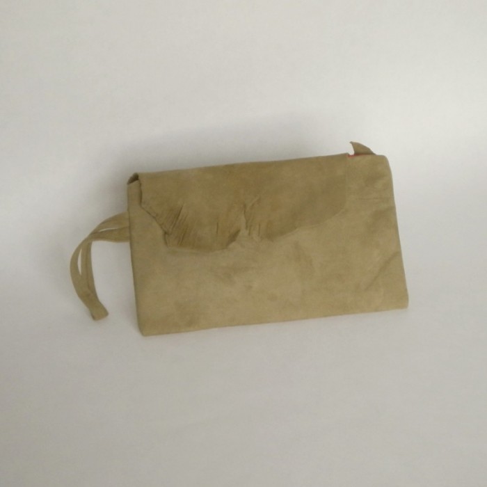 Light khaki suede purse with flap