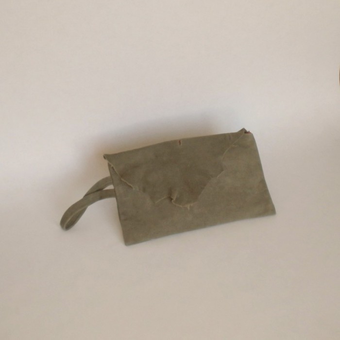 Dark khaki leather purse with flap