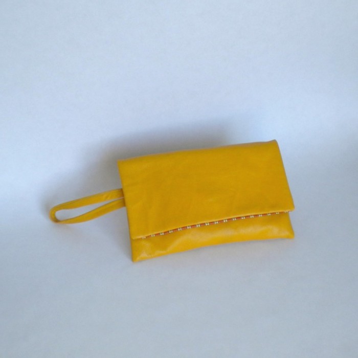 Yellow leather clutch