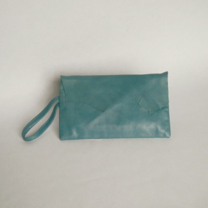 Blue leather purse with flap