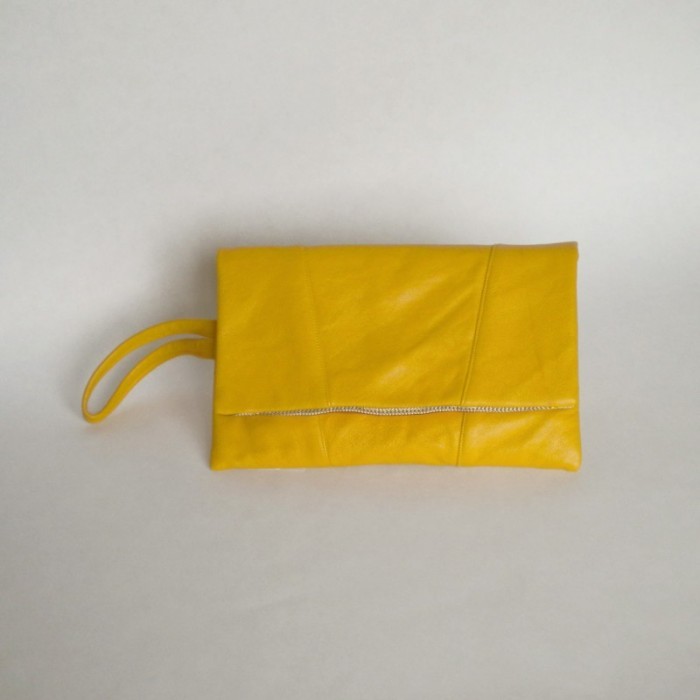 Yellow leather purse with panels