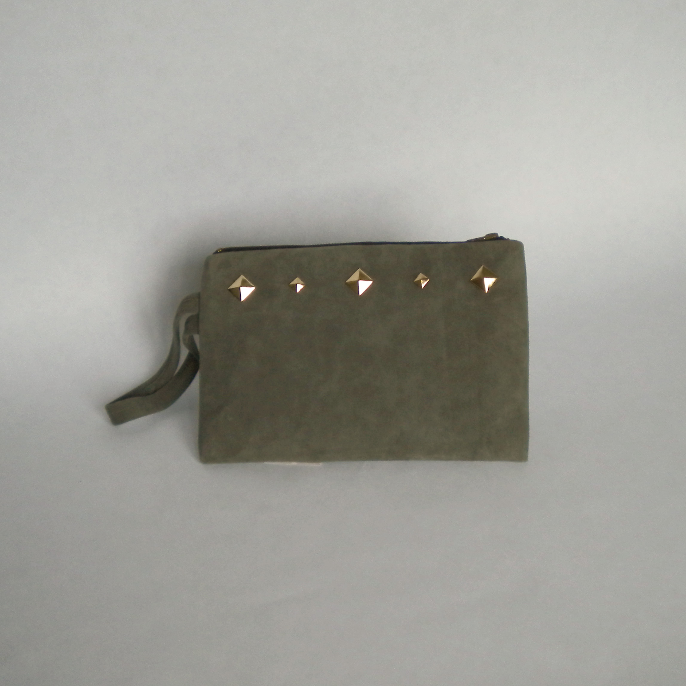 Grey suede clutch with studs