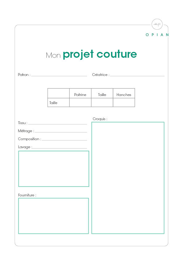 fiches gratuites - Mon projet couture