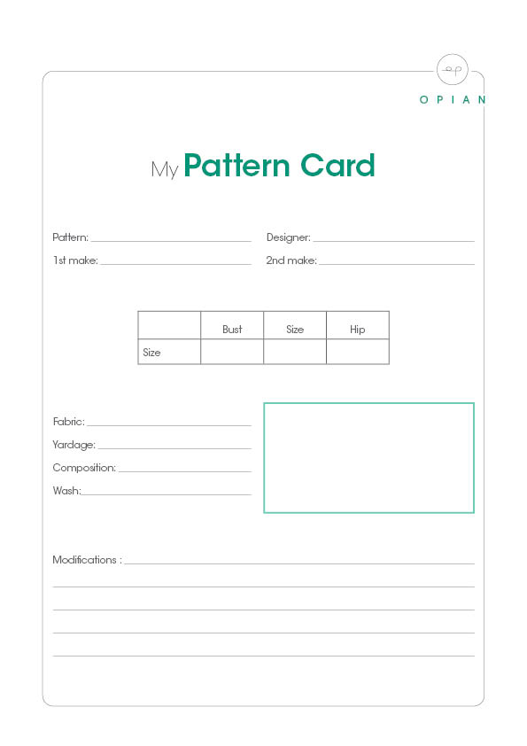 Free printables - My sewing pattern card