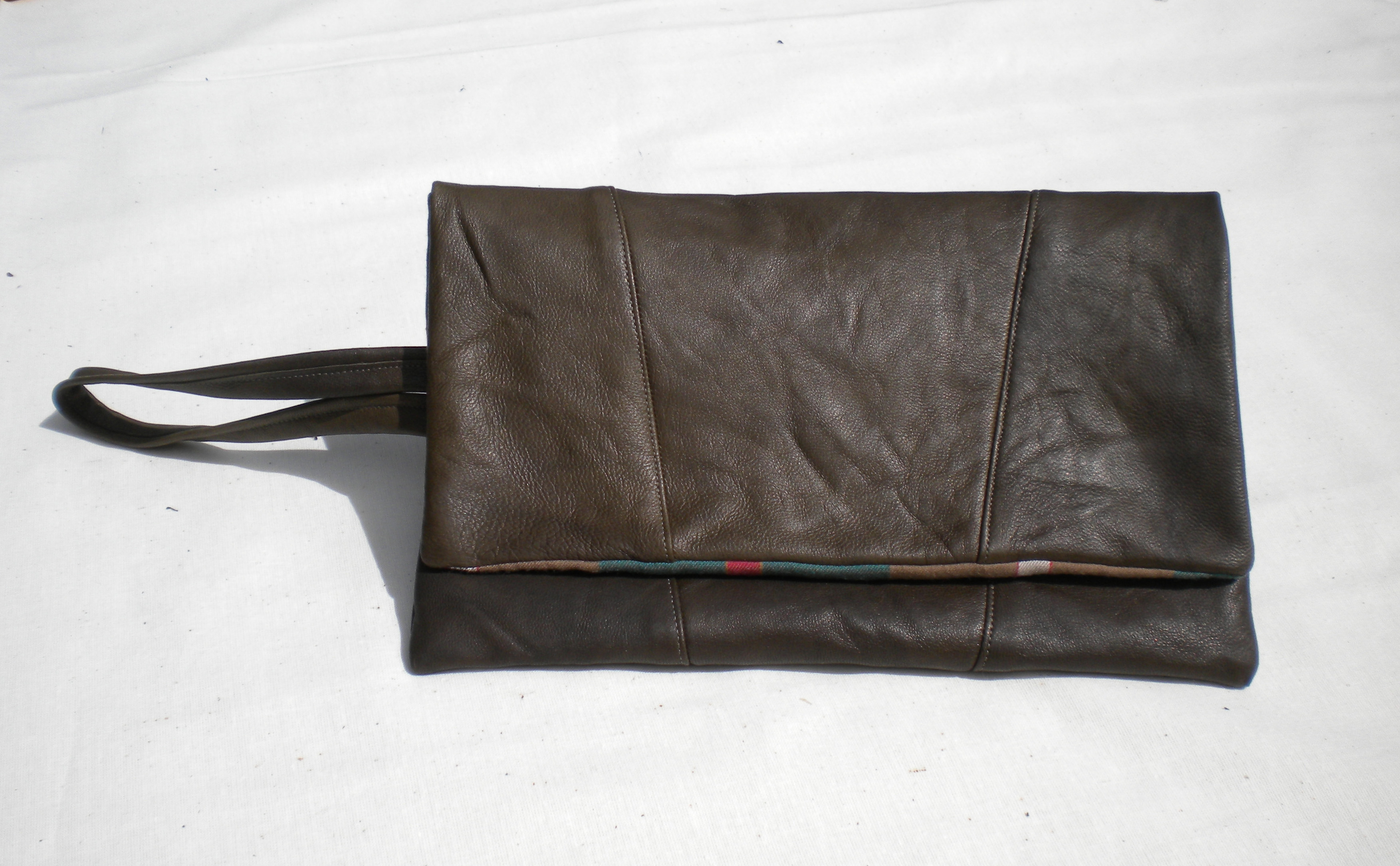  Bottle green leather clutch